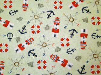 0,1m Druckstoff  "Harbor Day - Leuchtturm"   ca. 112 cm br. 