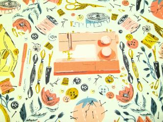 0,1 m Druckstoff  "Nähverrückt - Mix" ca. 110 cm br.  Art Gallery 