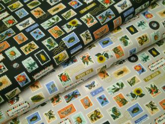 0,1 m Baumwolldruck  "Briefmarkensammlung" ca. 110 cm br. 