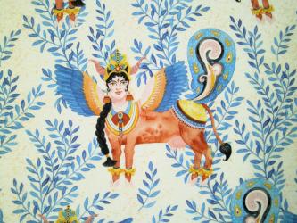 0,1 m Druckstoff  "Indische Odyssee - Heilige Kuh" ca. 110 cm br. 