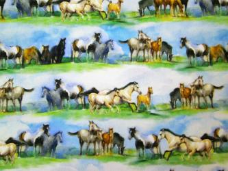 0,1m Baumwolldruck "Aquarell - Pferdeherde" 114 cm br. 