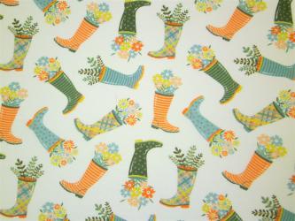 0,1 m Druckstoff  "Gartenfreunde - Gummistiefel" ca. 114 cm br. 