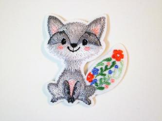 Applikation "Blumen-Polarfuchs" ca.45x40 mm 