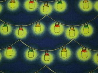 0,1 m Baumwoll-Druckstoff  "Wichtelurlaub - Lichterkette"  110 cm br. 