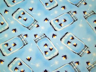 0,1 m Baumwoll-Druckstoff  "Leuchtzauber - Glühwürmchen im Glas"  110 cm br. 