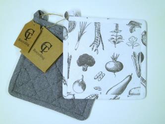 2er Topflappen-Set "Gemüse / grau" ca. 20x20 cm 