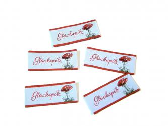 5er Paket Webetiketten "Glückspilz" ca.20x45 mm 