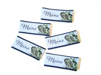 5er Paket Webetiketten "Meins -Eule" ca.20x45 mm 