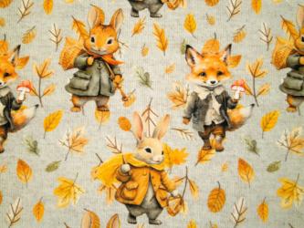 0,1 m French Terry / Sweat-Stoff "Fuchs und Hase" 150 cm br. 
