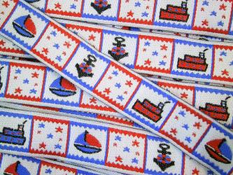 1 m Webband "Schiffe und Anker" 16 mm br. 