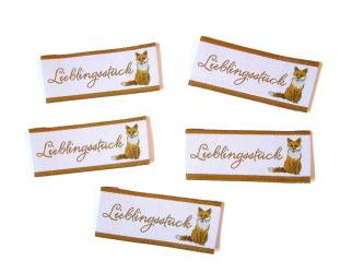 5er Paket Webetiketten "Lieblingsstück - Fuchs" ca. 45x20 mm 