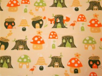 0,1 m Bio-Baumwolldruckstoff  "Grüne Liebe - Pilzhaus" kbA" ca.110 cm br. 