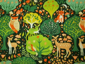 0,1 m Bio-Baumwolldruckstoff  "Grüne Liebe - Waldtiere" kbA" ca.110 cm br. 