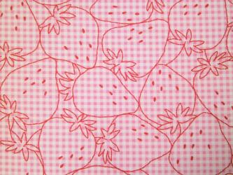 0,1 m Japan-Druckstoff  "Embroidery Like - Erdbeeren auf Karo"  110 cm br. 