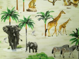 0,1 m Druckstoff "Safari Sights - Tiere und Geländewagen" ca. 110 br. 