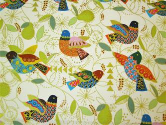 0,1 m Baumwoll-Druckstoff  "Goldvögelchen"  110 cm br. 