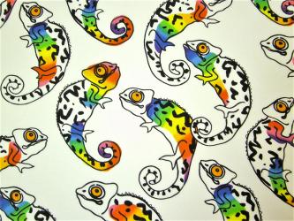 0,1 m Baumwoll-Druckstoff  "Regenbogen-Chamäleon"  110 cm br. 