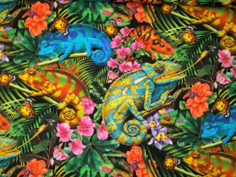 0,1 m Baumwoll-Druckstoff  "Stay Magical - Chamäleon und Blumen "  110 cm br. 