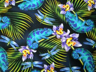 0,1 m Baumwoll-Druckstoff  "Stay Magical - Blaues Chamäleon"  110 cm br. 