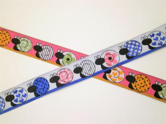 1 m Webband "Lustige Schnecken" 15 mm br. weiss