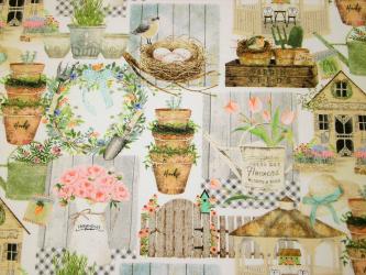 0,1 m Druckstoff  "Frühlingshauch - Garten" ca. 110 cm br. 