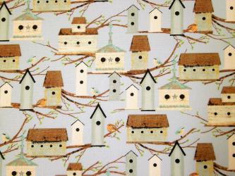 0,1 m Druckstoff  "Frühlingshauch - Vogelhaus" ca. 110 cm br. 