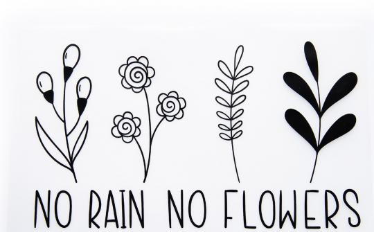 aufbügelbare Folien-Applikation "No Rain No Flowers" ca.200x120 mm 