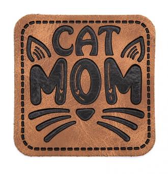 Kunstlederlabel zum Aufnähen "Cat Mum" ca. 45x45 mm 