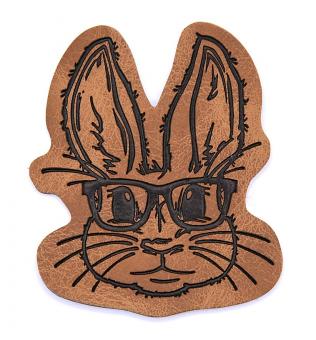 Kunstlederlabel zum Aufnähen "Mr Bunny" ca. 47x55 mm 