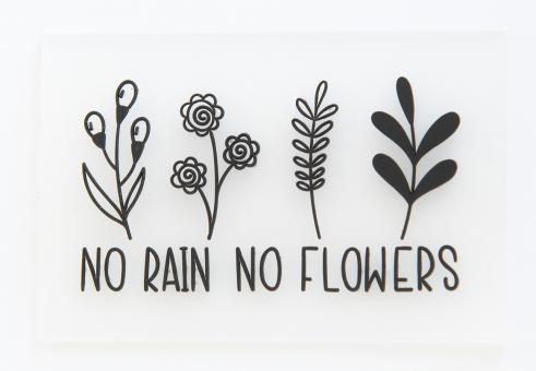 Gummilabel zum Aufnähen "No Rain No Flowers"ca. 40x75 mm 