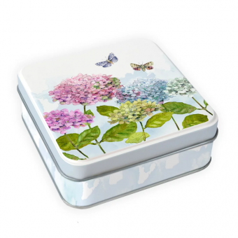 Geschenkdose "Hortensien und Schmetterlinge" 10x10x3,5 cm 