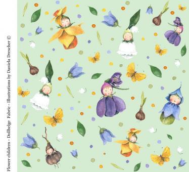 0,1 m Bio-Baumwollstoff "Spring Flower Children" 150 cm breit Dollbelge Fabric 