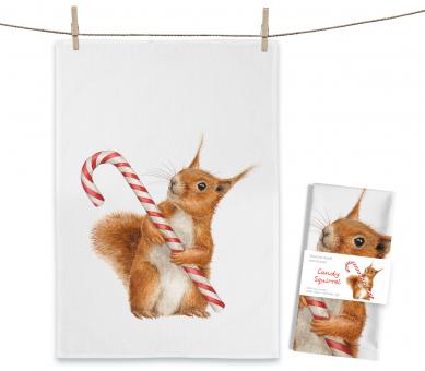 Baumwoll-Geschirrtuch "Eichhörnchen mit Zuckerstange" ca. 70x50cm 