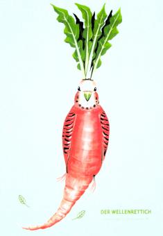 Baumwoll-Geschirrtuch "Gemüsevögel - Wellenrettich" ca. 50X70 cm 