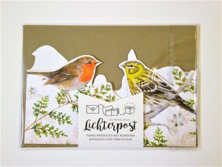 Lichterpost "Gartenvögel" Papierwindlicht mit passender Postkarte und Umschlag 