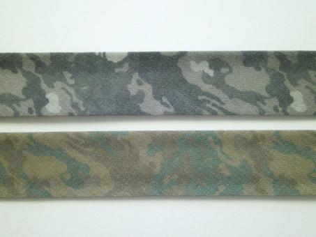 1 m Schrägband "Camouflage" vorgefalzt braun-grau