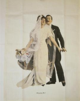 handbedrucktes Leinen-Tuch "Hochzeitspaar" ca. 42x62 cm 