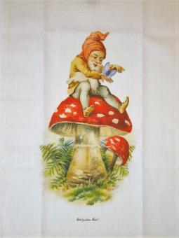 handbedrucktes Leinen-Tuch "Sunny Zwerg mit Schmetterling" ca. 42x62 cm 