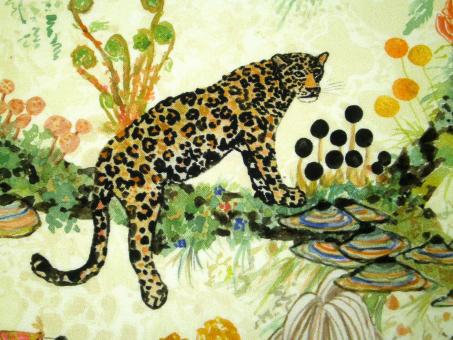 0,1 m Baumwoll-Digitaldruckstoff  "Dschungelschönheiten - Leoparden und Tropenvögel" ca. 112 cm br. 