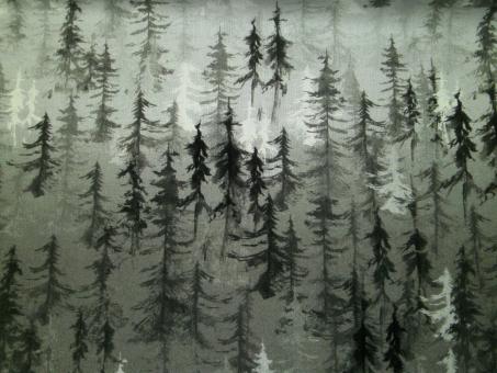 0,1 m Druckstoff  "Nebelzauber - Wald"ca. 110 cm br. 