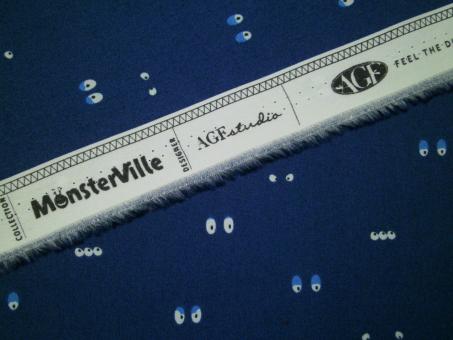 0,1m feiner Baumwolldruck "Monsterville - Augen" 110 cm br. 