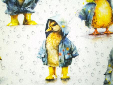 0,1 m Jersey  "Entenküken mit Regenjacke" 150 cm br. 