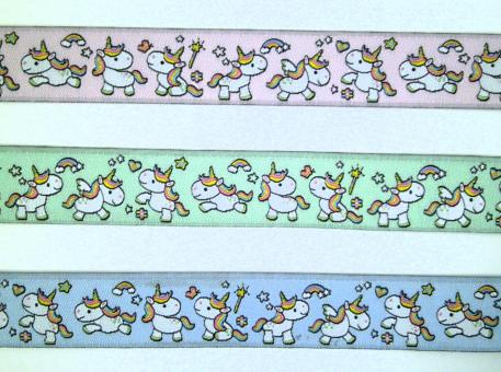 1 m Webband "Regenbogen-Einhorn" 18 mm 