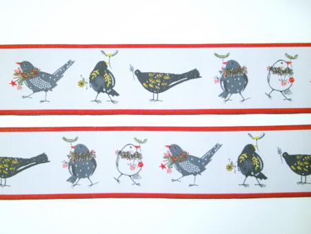 1 m Webband "Wintervögel" 32 mm br. 
