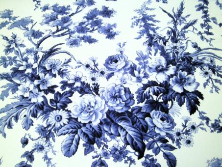 0,1 m Baumwoll-Druckstoff  "Jasper Blue - Blumen und Vögel"  110 cm br. 