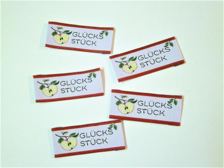 5er Paket Webetiketten "Glücksstück - Apfel" ca. 45x20 mm 