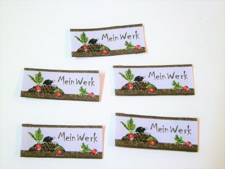 5er Paket Webetiketten "Mein Werk - Maulwurf" ca. 45x20 mm 